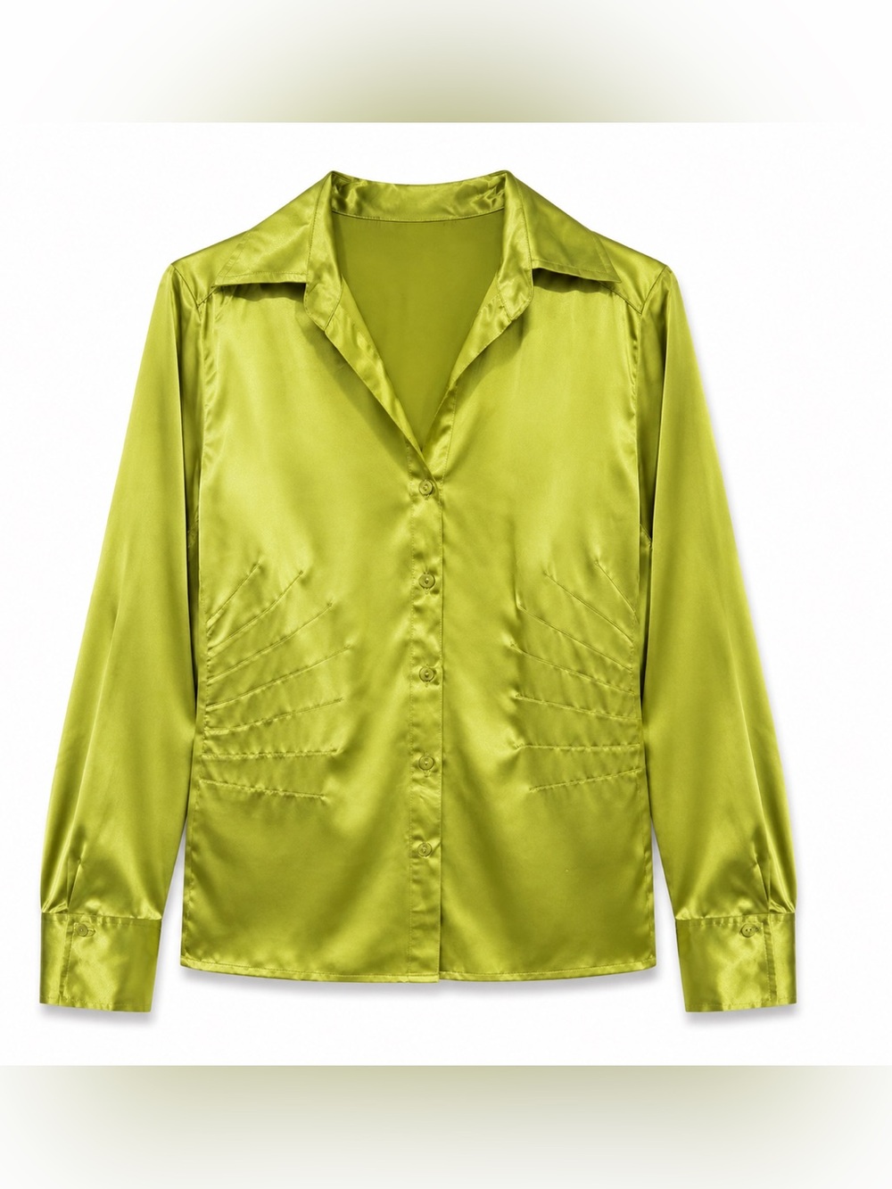 Vintage Transitions 100% Silk Chartreuse Button-Up Blouse Size 6